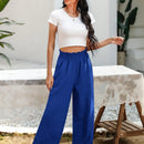 Essnce pantalones casuales sueltos de pierna ancha con bolsillos y cintura fruncida de unicolor para mujeres