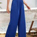 Essnce pantalones casuales sueltos de pierna ancha con bolsillos y cintura fruncida de unicolor para mujeres
