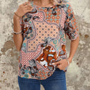 EMERY ROSE Camisa De Mujer Con Estampado Floral De Manga Corta Y Cuello Redondo, Camisa De Flores De Verano