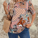 EMERY ROSE Camisa De Mujer Con Estampado Floral De Manga Corta Y Cuello Redondo, Camisa De Flores De Verano