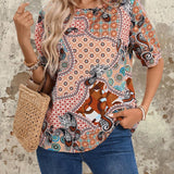 EMERY ROSE Camisa De Mujer Con Estampado Floral De Manga Corta Y Cuello Redondo, Camisa De Flores De Verano