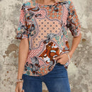 EMERY ROSE Camisa De Mujer Con Estampado Floral De Manga Corta Y Cuello Redondo, Camisa De Flores De Verano