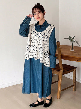 FRIFUL Chaleco De Sueter De Punto Hueco De Color Solido Para Mujer