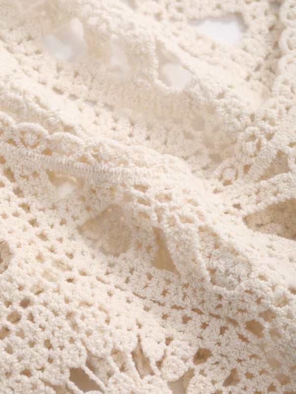 FRIFUL Chaleco De Sueter De Punto Hueco De Color Solido Para Mujer
