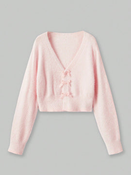 Romwe kawaii cardigan con lazo y contraste de color para mujer