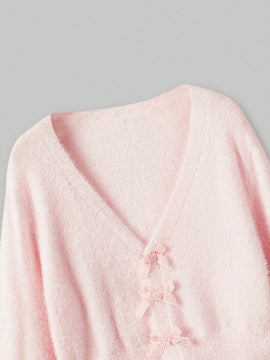 Romwe kawaii cardigan con lazo y contraste de color para mujer