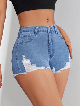 Pantalones Cortos De Mezclilla Slim Fit Desgastados