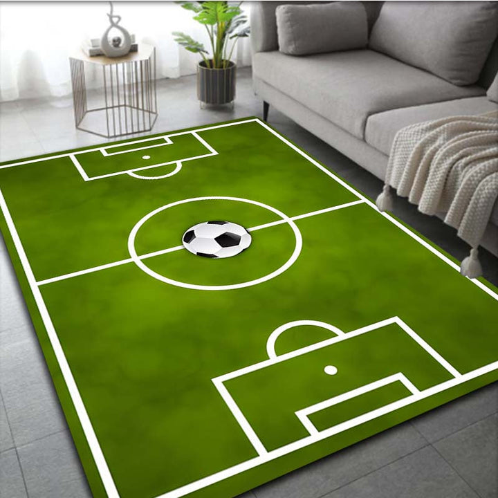 Alfombra con diseño de cancha de fútbol - Alfombra de felpa cristal antideslizante para sala, oficina o dormitorio, verde con diseño de balón de fútbol blanco, lavable a máquina, 3 tamaños disponibles (60x90cm, 80x120cm, 120x160cm), decoración para sala