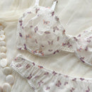 Temporada De Bodas: Conjunto De Sujetador Y Panty Con Forro Y Motivo Mariposas En Tul De Malla Transparente Y Push-up Para Mujer