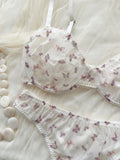 Temporada De Bodas: Conjunto De Sujetador Y Panty Con Forro Y Motivo Mariposas En Tul De Malla Transparente Y Push-up Para Mujer