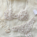 Temporada De Bodas: Conjunto De Sujetador Y Panty Con Forro Y Motivo Mariposas En Tul De Malla Transparente Y Push-up Para Mujer