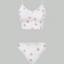 ROMWE Kawaii Conjunto De Sosten Y Panty Para Mujeres Con Detalles De Lunares, Fresa Y Encaje Sin Alambres