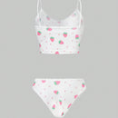 ROMWE Kawaii Conjunto De Sosten Y Panty Para Mujeres Con Detalles De Lunares, Fresa Y Encaje Sin Alambres