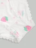 ROMWE Kawaii Conjunto De Sosten Y Panty Para Mujeres Con Detalles De Lunares, Fresa Y Encaje Sin Alambres
