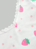 ROMWE Kawaii Conjunto De Sosten Y Panty Para Mujeres Con Detalles De Lunares, Fresa Y Encaje Sin Alambres