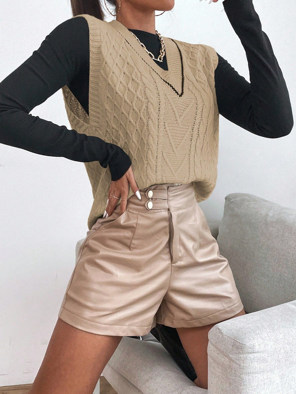 Essnce Chaleco De Sueter De Cuello En V De Color Solido Para Mujer