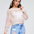 ROMWE Kawaii Jersey De Manga Larga Con Cuello Redondo Para Mujer Con Patron De Estrella De Degradado De Color Y Estilo Hueco