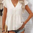 VCAY Camisa Solida Con Cuello En V, Mangas Anchas Y Sin Hombros