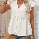 VCAY Camisa Solida Con Cuello En V, Mangas Anchas Y Sin Hombros