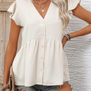 VCAY Camisa Solida Con Cuello En V, Mangas Anchas Y Sin Hombros