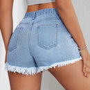 Short De Mezclilla Con Bordes Crudos Y Deshilachados