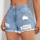 Short De Mezclilla Con Bordes Crudos Y Deshilachados