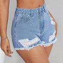 Short De Mezclilla Con Bordes Crudos Y Deshilachados