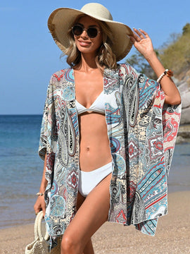 VCAY Camisa Estilo Resort Con Impresion De Paisley, Corte Holgado Con Abertura Lateral, Estilo Bohemio