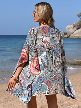 VCAY Camisa Estilo Resort Con Impresion De Paisley, Corte Holgado Con Abertura Lateral, Estilo Bohemio