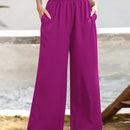 Essnce pantalones casuales sueltos de pierna ancha con bolsillos y cintura fruncida de unicolor para mujeres