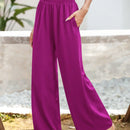Essnce pantalones casuales sueltos de pierna ancha con bolsillos y cintura fruncida de unicolor para mujeres