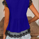 LUNE Blusa Con Cuello En V De Encaje De Parches Con Dobladillo De Hoja De Loto