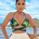 Top De Bikini Corto Con Estampado Floral, Ideal Para Vacaciones En La Playa De Verano