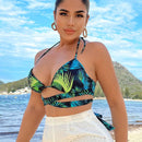 Top De Bikini Corto Con Estampado Floral, Ideal Para Vacaciones En La Playa De Verano