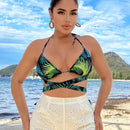 Top De Bikini Corto Con Estampado Floral, Ideal Para Vacaciones En La Playa De Verano