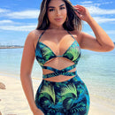 Top De Bikini Corto Con Estampado Floral, Ideal Para Vacaciones En La Playa De Verano
