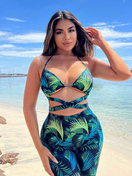 Top De Bikini Corto Con Estampado Floral, Ideal Para Vacaciones En La Playa De Verano
