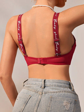 Sujetador De Encaje Para Mujeres Con Tirantes Estampados Con Letras