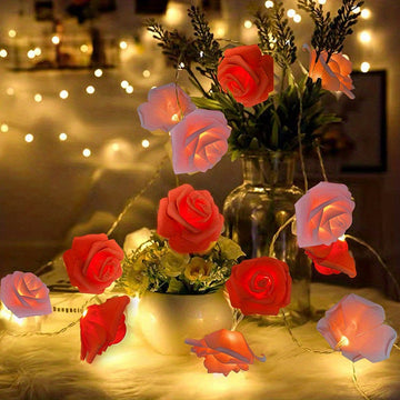 1 pza. Cadena de luces LED con forma de rosa, alimentada por dos pilas AA (pilas no incluidas), luz decorativa para paisajes, bodas y fiestas.
