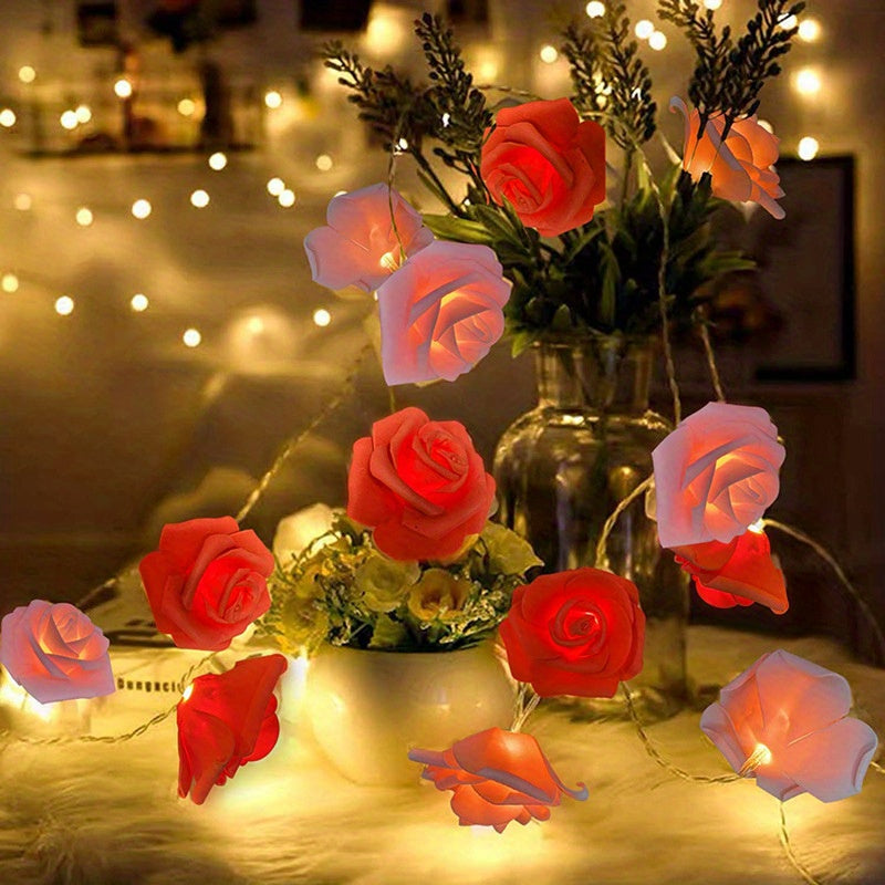 1 pza. Cadena de luces LED con forma de rosa, alimentada por dos pilas AA (pilas no incluidas), luz decorativa para paisajes, bodas y fiestas.