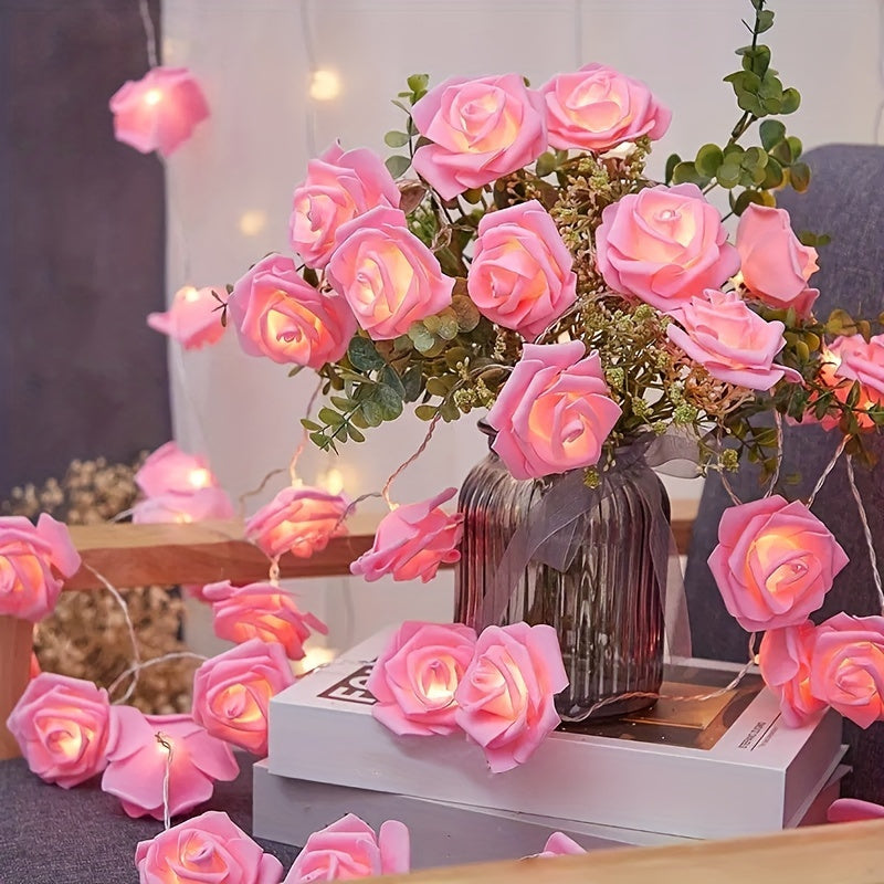 1 pza. Cadena de luces LED con forma de rosa, alimentada por dos pilas AA (pilas no incluidas), luz decorativa para paisajes, bodas y fiestas.