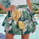 VCAY Pantalones Cortos De Borde De Volante Con Estampado De Plantas De Estilo Vacacional