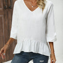 JORESS Camisa De Mujer De Color Solido Con Cuello En V Y Mangas Con Volantes