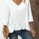 JORESS Camisa De Mujer De Color Solido Con Cuello En V Y Mangas Con Volantes
