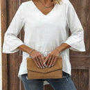 JORESS Camisa De Mujer De Color Solido Con Cuello En V Y Mangas Con Volantes