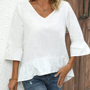JORESS Camisa De Mujer De Color Solido Con Cuello En V Y Mangas Con Volantes