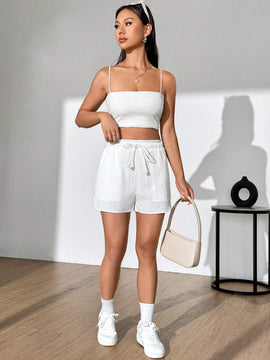Shorts Casuales Texturizados Con Cintura Con Cordon