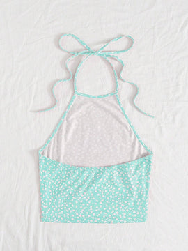 WYWH Pequena Camiseta Sin Espalda Con Cuello Halter Y Estampado Floral
