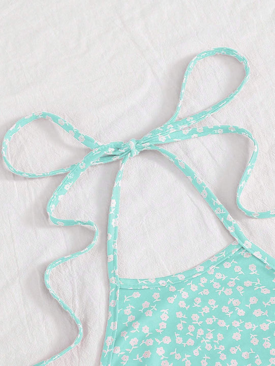 WYWH Pequena Camiseta Sin Espalda Con Cuello Halter Y Estampado Floral