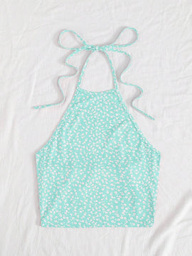 WYWH Pequena Camiseta Sin Espalda Con Cuello Halter Y Estampado Floral